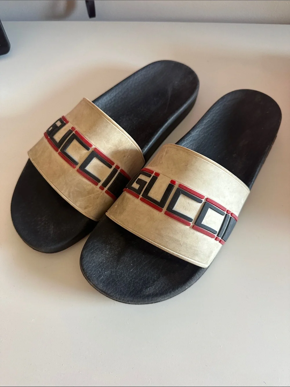 White Gucci Slides